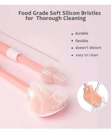 Baby Bottle Brushes Set - Extendable Long Handle, 3 Pieces Pink - Cleaning Silicon Teat, Milk, Water Bottles - Cleaner - Buy Online on GoSupps.com