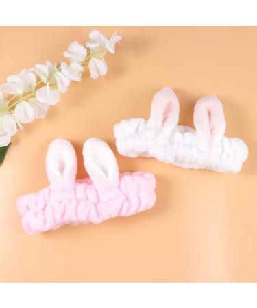 Minkissy 2pcs Bunny Ear Headband Set - Soft Makeup Hairband & Shower Face Wash Wrap for Women (Pink & White) - Perfect for Beauty & Skincare - Buy Online on GoSupps.com