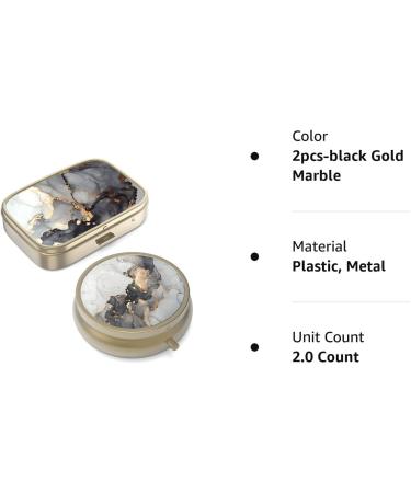 Retro Small Pill Box with Mirror - Travel-Friendly Bronze Case for Vitamins & Supplements - 2 Piece Black Gold Marble Set - Buy Online on GoSupps.com