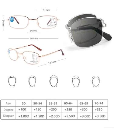 Dibako Foldable Bifocal Reading Glasses for Men | Compact Photochromic Sunglasses +3.00 with Blue Light Filter & Pocket Case - Silver - Buy Online on GoSupps.com