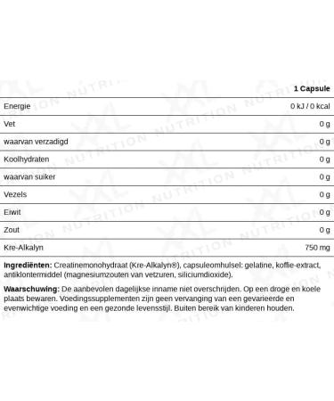 XXL Nutrition Kre-Alkalyn Creatine Monohydrate Powder - 120 Capsules | Best International Shipping - Buy Online on GoSupps.com