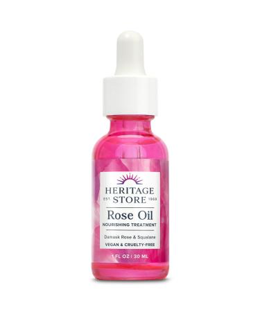 Heritage Store Rose Oil Nourishing Treatment, Hydrating Face Oil for a Fresh, Natural Glow, Dry to Combination Skin Care with Organic Rosehip Seed Oil, Damask Rose & Squalane Oil, Vegan, 1oz