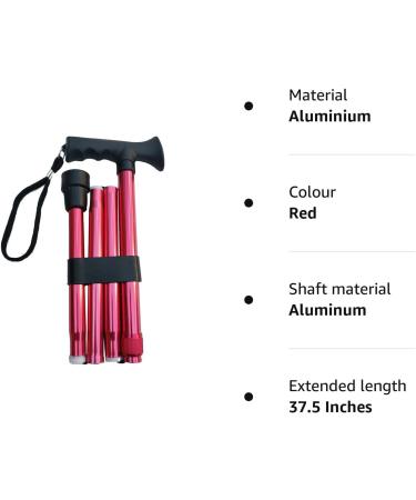 Deluxe 4-Part Folding Adjustable Aluminium Metallic Compact Walking Stick Cane for Men Ladies and Women with Soft Grip Gel Handle 33.5 37.5 Red - Buy Online on GoSupps.com