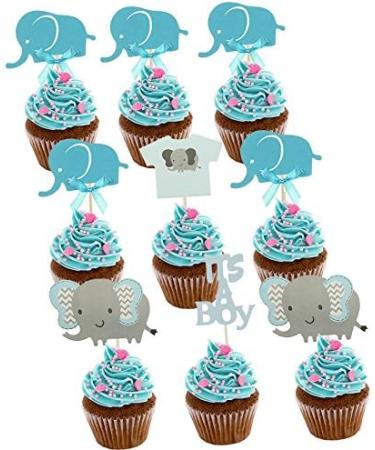 Topfunyy Blue Baby Elephant Cupcake Toppers Baby Shower Cake Picks for It s A BOY Birthday Themed Party Decorations Supplies - Buy Online on GoSupps.com