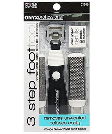 Onyx Professional 3-Step Miracle Callus Remover Pedicure Tool Includes Callus Rasp File & Razors Refills