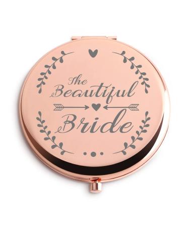 Dyukonirty Bride Gifts The Beautiful Bride Travel Makeup Mirror Rose Gold Engagement Gift Wedding Registry Items Bachelorette Gifts for Bridal Shower Gift for Bride Bachelorette Party