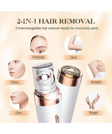 Facial Epilator for Women 2 in 1 Facial Hair Remover for Women with LED Light & 2 Cleaning Heads Electric Face Epilator for Women Hair Removal Painless Epilator for Facial Armpit Leg Bikini Area White Pink - Buy Online on GoSupps.com