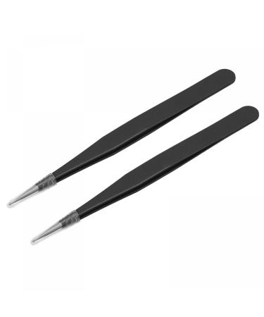 uxcell Non-magnetic Straight Tip Tweezer Anti-static Stainless Steel Precision Tweezer for Eyelash Extensions Volume Black 2Pcs 135x10mm Black