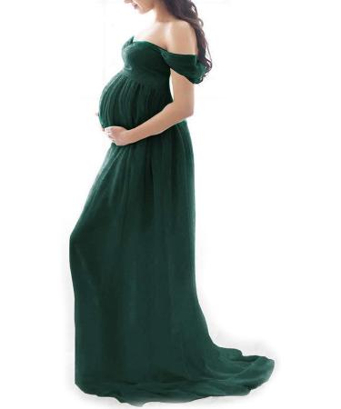 FEOYA Green Maxi Maternity Dress with Lace for Pregnant Women - Perfect for Photography, Strapless Gown with Split Front - Full-Length Chiffon Elegance - Buy Online on GoSupps.com