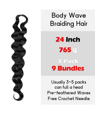 Niseyo Body Wave Braiding Hair 24 Inch Pre-Feathered Ocean Deep Twist Synthetic Hair 9 Bundles (Pack of 3) - Jet Black - Buy Online on GoSupps.com