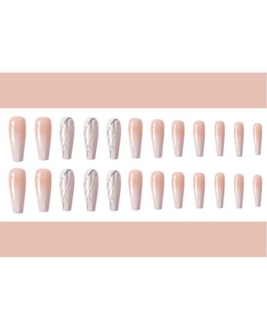 Bufenia Long Ballerina Artificial Fingernails - French Color Gradient Marble Design Shiny Orange Coffin Press-On Nails for Women & Girls 24 Pieces - Buy Online on GoSupps.com