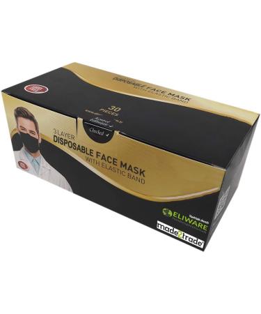 Made2Trade 30-Pack 3-Ply Disposable Masks - Black with Nose Clip - Fiberglass-Free - International Shipping Available - Buy Online on GoSupps.com
