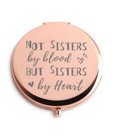 Dyukonirty Sisters Gifts from Sister Not Sisters by Blood But Sisters by Heart Compact Travel Makeup Mirror Rose Gold Unbiological Sister Friendship Christmas Unique Personalized BFF Gifts for Sisters