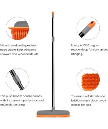 Rubber Broom Carpet Rake | Pet Hair Remover Broom with Squeegee Extension | Push Broom for Hardwood Floor, Tile & Windows Cleaning - Buy Online on GoSupps.com