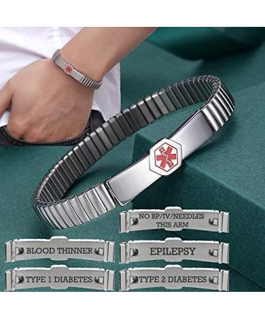 Buy mnmoom Medical Alert ID Bracelets - Stainless Steel Stretch Lymphedema Alert Bracelet for Safe Living - Buy Online on GoSupps.com