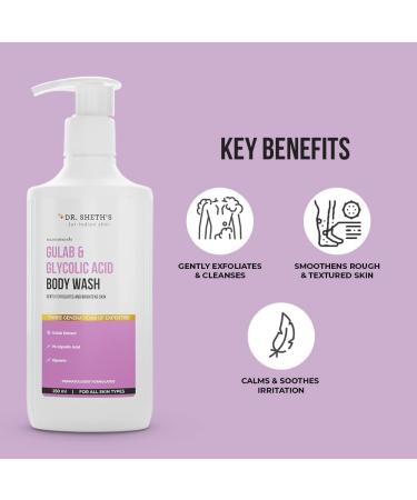 Dr. Sheth Gulab & Glycolic Acid Exfoliating Body Wash - Smoother Even-Toned Skin | 250 mL | Unisex Skincare for All Skin Types - Buy Online on GoSupps.com