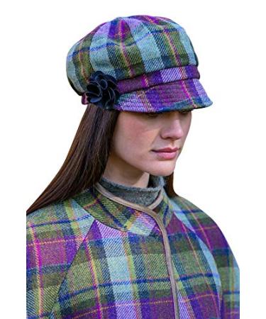Mucros Weavers Newsboy Hat for Women Irish Cap Made in Ireland Purple Moss Tartan