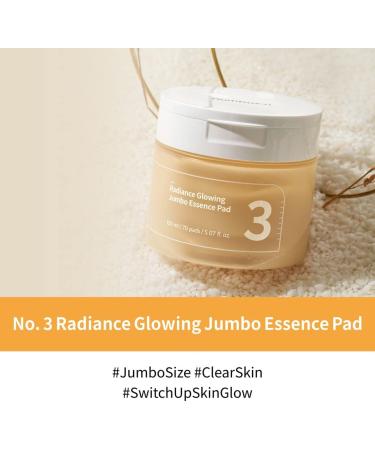 No.3 Radiance Glowing Jumbo Essence Pad 70 Pads / 150ml | Jumbo Size Vegan Pad Radiance - Buy Online on GoSupps.com