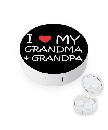 I Love My Grandpa And Grandma Round Case For Contact Lens Kit Storage Box with Mirror Printed