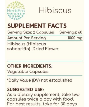 HerbEra Hibiscus 120 Capsules, 500 mg, Hibiscus Sabdariffa Dried Flower (120 Capsules) 120 Count (Pack of 1) - Buy Online on GoSupps.com