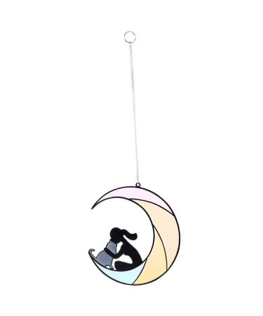 Abaodam Moon Dog Pendant Window Decor Tree Pendant Cat Moon Ornament for Home Office Angel Cat Household As Shown 2 15.5x13cm