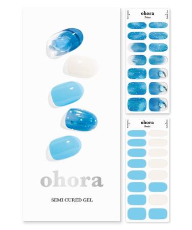ohora Semi Cured Gel Nail Strips (N Bermuda) - Works with Any Nail Lamps, Salon-Quality, Long Lasting, Easy to Apply & Remove - Includes 2 Prep Pads, Nail File & Wooden Stick - Blue