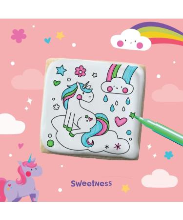 Sweetness Colouring Sugar Cookie Kit (Unicorns) | 3 Delicious Sugar Cookies & 3 Food Colouring Markers | Prep Mess and Chaos Free Cookie Decorating | 102g per kit 3 Cookies 3 Markers Unicorn Theme - Buy Online on GoSupps.com