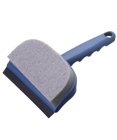 Reusable Dual-use Cleaning Brush 2 in 1 Cleaning Brush with Wiper Blade Double-Sided Glass Sponge Scrubber Windshield Cleaning Tool for Car Shower Door Bathroom Glass (Blue)