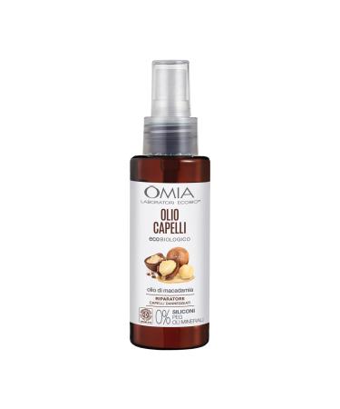 Omia KO organic hair oil with macadamia oil for damaged hair repairing and restructuring effect silicone-free dermatologically tested bottle with 100 ml