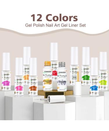 Gel Liner Nail Polish Set - 12 Colors for Swirl French Nails | Thin Brush for Nail Art | Neon Gel Set for Women & Girls - Buy Online on GoSupps.com