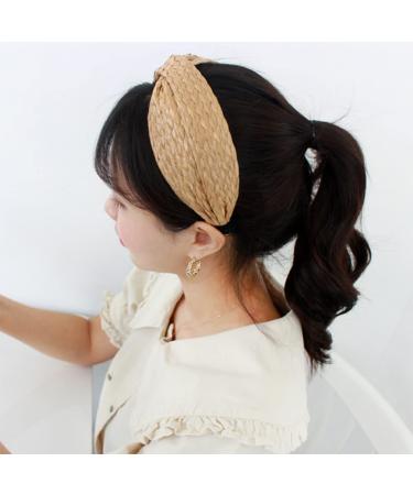 Raffia Rattan Wide Headband for Women - Bohemian Summer Hair Accessory in Brown - Buy Online on GoSupps.com