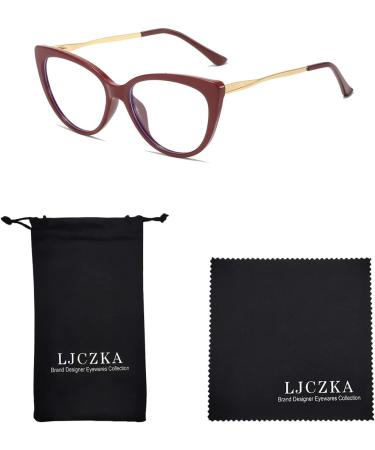 Shop Ljczka Vintage Cat Eye Blue Light Filter Glasses for Women - Stylish Metal Frame Anti-Tiredness 0.0 Red Lens - Buy Online on GoSupps.com