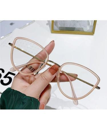 Large Cat-Eye Eyewear Reading Glasses Fashion Computer Readers Fatigue Relieve Blue Light Blocking Flat Light Mirror +0.00 Pink-golden