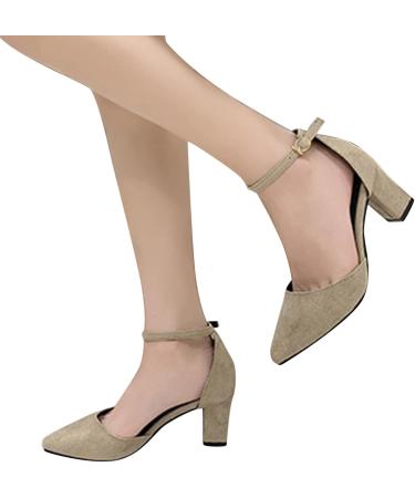 Xtzyglfd Women's Monochrome Pointed Thick Heel Sandals - Casual Beige Summer Footwear (UK 6) - Buy Online on GoSupps.com