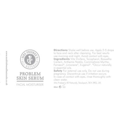Problem Skin Serum Facial Moisturiser/Facial Oil/Natural Botanical Ingredients to Help Calm and Soothe Irritated and Sensitive Skin/Handmade/Vegan/Cruelty Free (30ml) - Buy Online on GoSupps.com