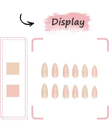 24Pcs Almond French Press on Yellow Glossy Acrylic Fake Nails - Full Cover Stick on False Nails with Waves Designs for Women and Girls - Buy Online on GoSupps.com