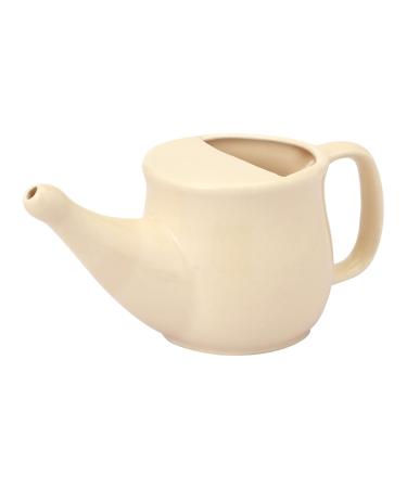 Ceramic Neti Pot Spill Proof with 5 Sachet Neti Salt Microwave Safe - Beige Color Holds 250 ML (8.4 FL Oz)
