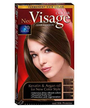 Visage Hair Fashion Permanent Hair Color 20 Auburn Permanent Hair Color Cream with Keratin and Argan Oil