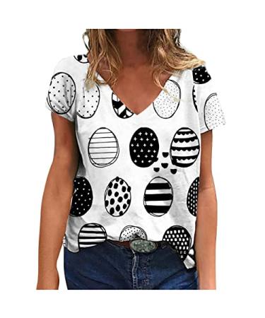 Easter Shirts for Women Cute Summer Casual Short Sleeve v Neck Tops Easter Bunny Easter Eggs Print Blouse T-Shirts A01-dark Purple X-Large