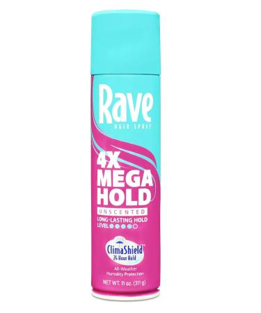Ra ve 4X Mega Hold Hair Spray All-Weather Protection with Vitamin-Rich Formula 11 oz Clear. (Pack of 1)