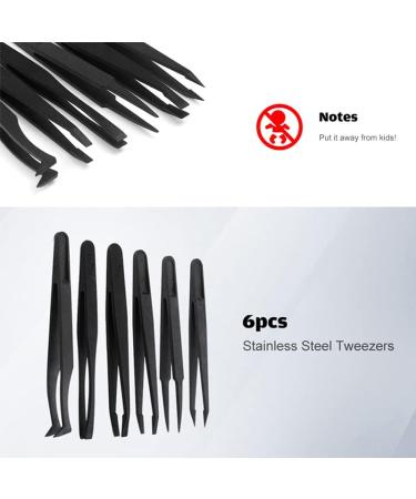 6-Piece Stainless Steel Tweezers Set Eyebrow Hair Pluckers for Hair Beauty Black Stainless Steel Eyebrow Tweezers Set - Buy Online on GoSupps.com
