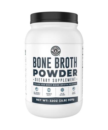 Bone Broth Powder, 2lb Pure Grass Fed Beef Bone Broth Protein Powder. Unflavored, Contains Collagen, Glucosamine & Gelatin, Paleo Protein Powder, Keto, Gut-Friendly, Non-GMO, Dairy Free. 32oz 2 Pound (Pack of 1)