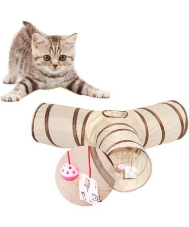 MINGZE Cat Tunnel Toy T type Y type Straight Type Collapsible 3 Way Pet Puppy Tube Play Activity Foldable Toy for indoor Rabbits Kittens Hamster and Small Dogs (Y-stype Brown + Beige) - Buy Online on GoSupps.com