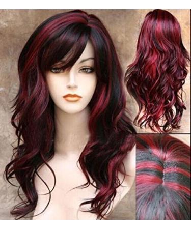 BestWitch women's hair wig ombre synthetic wig black & red medium -length natural wave -shaped synthetic fabulous medium length of course like real hair party wig - Buy Online on GoSupps.com