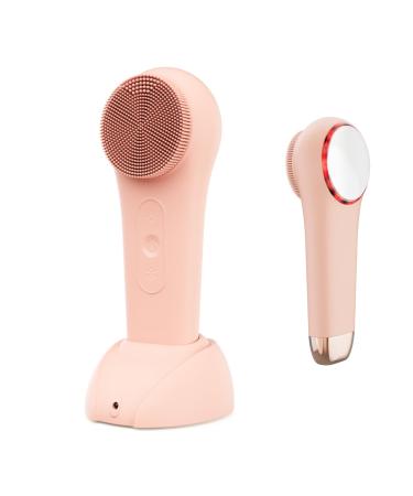 More Life Clarity 3-in-1 Advanced Face Cleansing Brush with Charging Stand | Hot and Cold Rechargeable Electric Silicone Face Scrubber for Women and Men Face Deep Cleaning | Blush Pink Blush Pink w/ Charging Stand