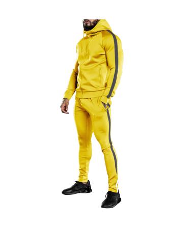 Hanxiulin men's training suits long jogging suit casual zipper training suit hooded jacket sports clothing running sweater leisure suit training suit house suit sweat jacket yellow 3xl