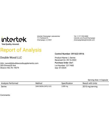 L-Serine Capsules (Third Party Tested) - 2,000mg Servings Used in Clinical Study 180 Count 500mg per Capsule (L Serine Amino Acid for Serotonin Production and Brain Support) by Double Wood - Buy Online on GoSupps.com