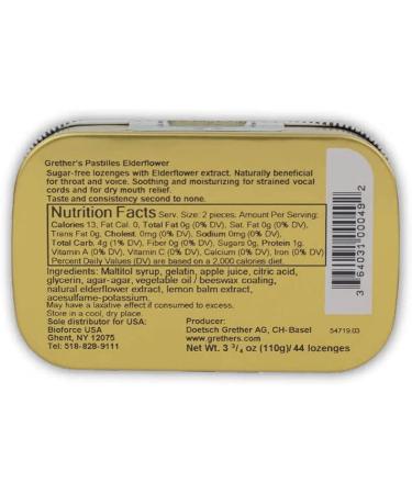 Grether's Sugarfree Elderflower Pastilles - Dry Mouth Relief - Soothing Throat & Healthy Voice - Long-Lasting Floral Flavor - Gluten-Free - 3-Pack, 3.75 oz - Buy Online on GoSupps.com