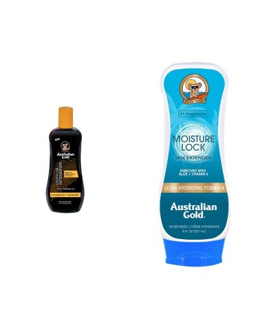 Australian Gold Dark Tanning Exotic Oil Spray 10295 1 Pack (1 x 0.237 L) & Moisture Lock Tan Extender After Sun Lotion for Face and Body 227 g Bundle with After Sun Lotion