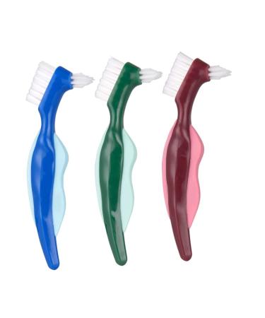 Frcolor 3 pieces double -headed false toothbrush false prosthesis cleaning brush prosthesis care toothbrush prosthesis brush double -sided toothbrush